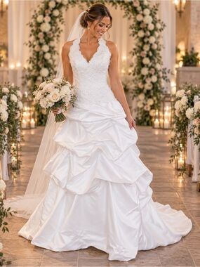 NWT Size 8 White Halter Wedding Dress Beaded Bodice Bridal Gown